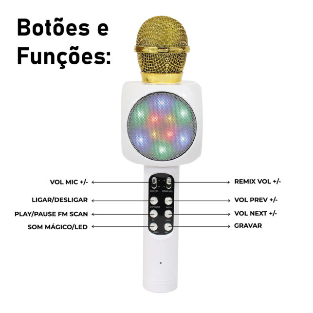 Microfone Youtuber Bluetooth para Karaokê com Caixa de Som Integrada, Função de Gravação e Mudança de Voz, Iluminação LED Colorida, Ideal para Criação de Conteúdo - Imagem 3