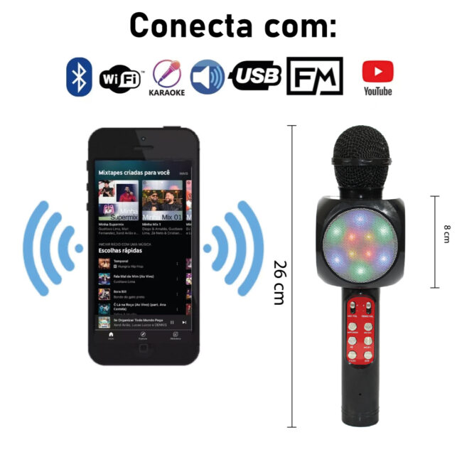 Microfone Youtuber Bluetooth para Karaokê com Caixa de Som Integrada, Função de Gravação e Mudança de Voz, Iluminação LED Colorida, Ideal para Criação de Conteúdo - Imagem 5