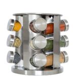 Porta Temperos Giratório Aço Inox com 12 Potes Cozinha Organizada