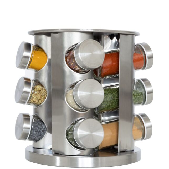 porta-temperos-inox-12-potes.jpeg Porta Temperos Giratório Aço Inox com 12 Potes Cozinha Organizada - Imagem 1