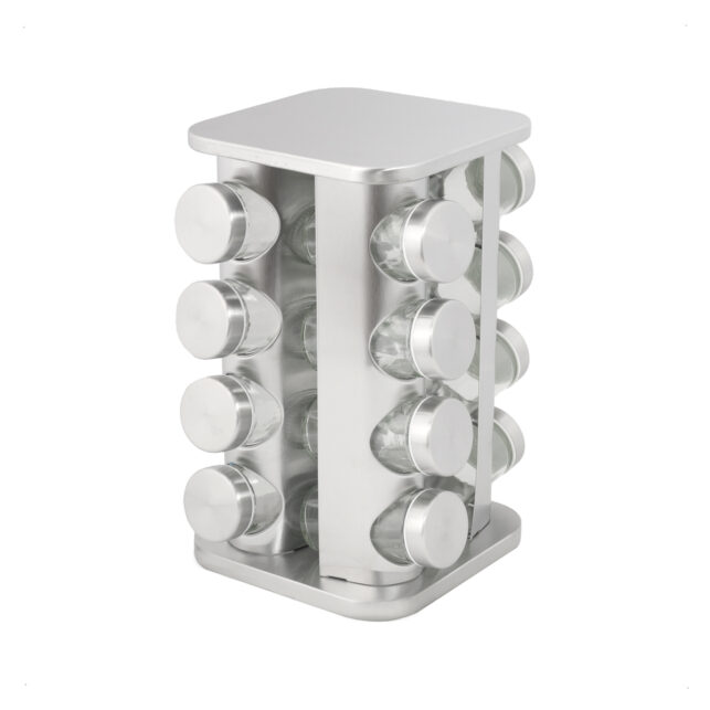 15214127843_PORTA20CONDIMENTOS20QUAD201620POTES205.jpg Porta Tempero Condimentos Cozinha Inox Quadrado Giratório 16 Potes - Imagem 2