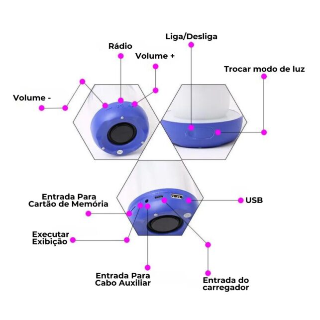 Mini Caixa de Som Bluetooth TWS Portátil LED RGB USB TF AUX Compacta Alta Qualidade Cores - Imagem 5