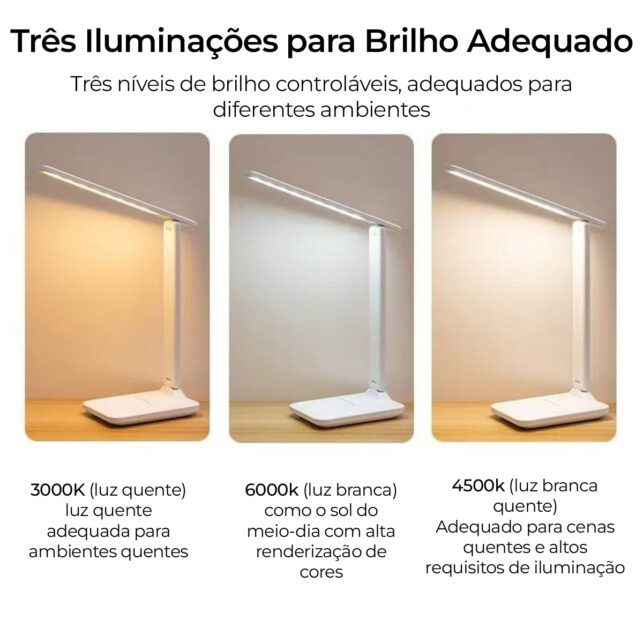 luminária mesa Touch 3 níveis Luz Branco Quente Recarregável - Imagem 5