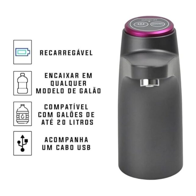 xr:d:DAFzZCKPvjY:80,j:1429175355971308297,t:23110618 Bomba de Galão Elétrica Recarregável USB para Água – Portátil e Fácil de Usar - Imagem 3