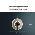 Lustre Pendente Pingente Dourado 19cm com Cristal LED e Suspensão Articulada – Design Sofisticado - Imagem 4