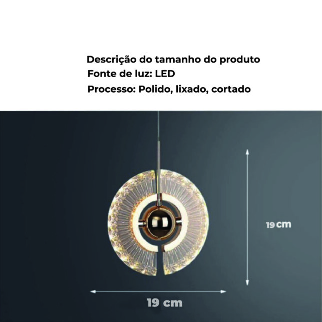 Lustre Pendente Pingente Dourado 19cm com Cristal LED e Suspensão Articulada – Design Sofisticado - Imagem 4
