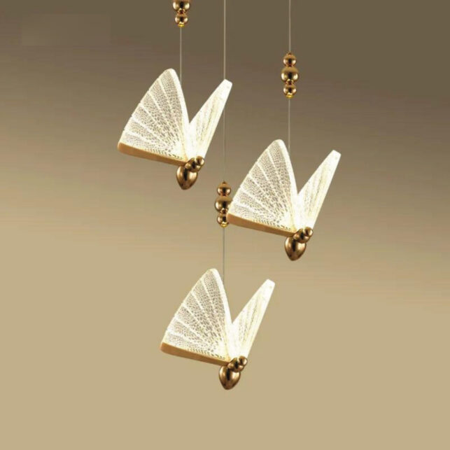 Lustre Pendente 22cm Luminária Borboleta LED em Acrílico Dourada Bivolt | Sala Quarto | 3000K - Imagem 5