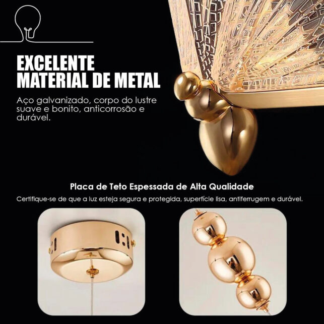 Lustre Pendente 22cm Luminária Borboleta LED em Acrílico Dourada Bivolt | Sala Quarto | 3000K - Imagem 4