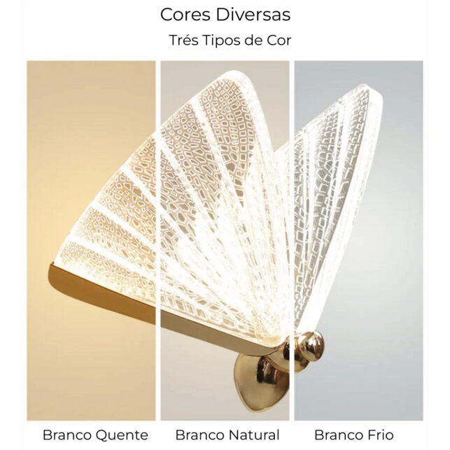Lustre Pendente 22cm Luminária Borboleta LED em Acrílico Dourada Bivolt | Sala Quarto | 3000K - Imagem 3