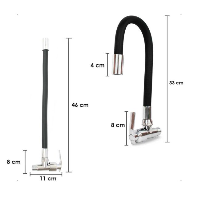 Torneira Cozinha Flexível Fria 2 Jatos Premium Black/Preta Parede Acabamento Cromado ¼ de volta - Imagem 4