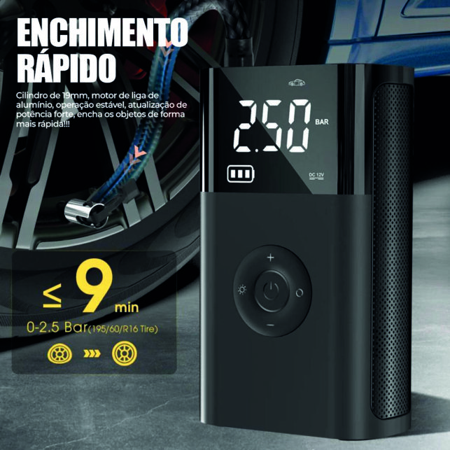 Mini Compressor de Ar Portátil Recarregável, Bateria USB, para Carros, Motos e Bicicletas - Imagem 6