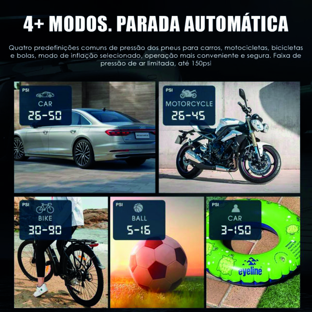 Mini Compressor de Ar Portátil Recarregável, Bateria USB, para Carros, Motos e Bicicletas - Imagem 4