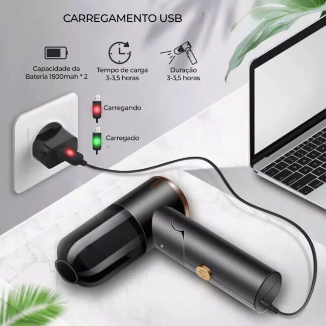 Aspirador Automotivo Portátil Recarregável Premium de Alta Potência - Imagem 4
