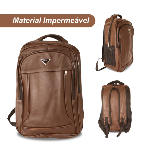 Mochila Masculina Reforçada em Couro Impermeável para Viagem, Trabalho e Escola, Disponível em Preto e Marrom - Imagem 2