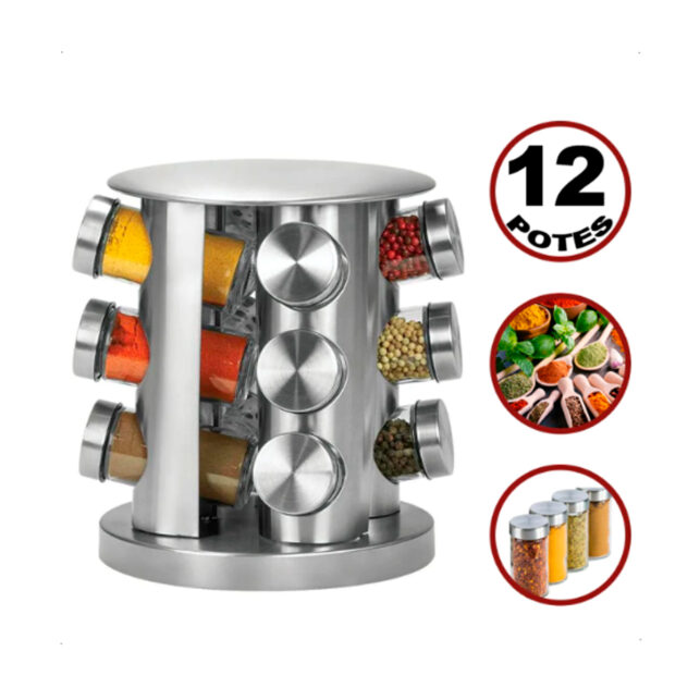 2 Porta Temperos Giratório Aço Inox com 12 Potes Cozinha Organizada - Imagem 6