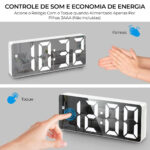 Relógio Digital USB Espelhado LED Mesa, Despertador e Temperatura, Cores Branco, Verde, Vermelho - Imagem 3