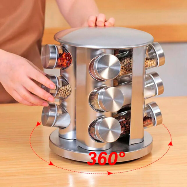4 Porta Temperos Giratório Aço Inox com 12 Potes Cozinha Organizada - Imagem 7