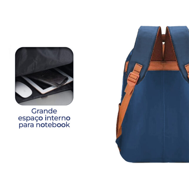 Mochila Masculina Impermeável Grande Reforçada, Ideal para Uso Escolar e Diário, Disponível em Azul e Marrom - Imagem 6