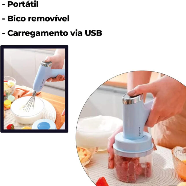 Miniprocessador de Alimentos e Batedor de Ovos Elétrico Compacto, Portátil, Ideal para Cozinha Moderna - Imagem 3