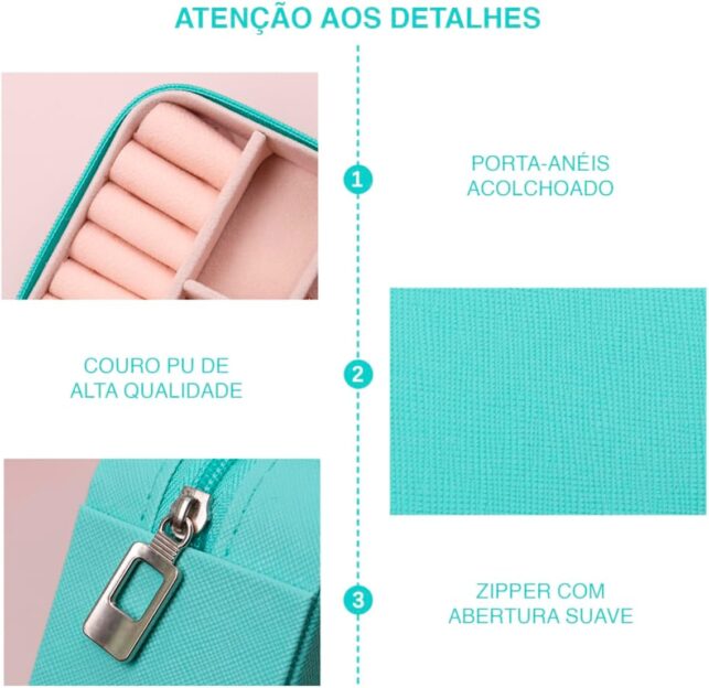 61UBuJXhGTL._AC_SL1200_ Porta Joias Portátil Viagem Estojo Maleta Caixa Bijuteria - Imagem 4