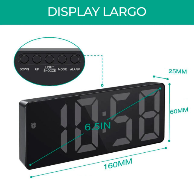 Relógio Digital USB Espelhado LED Mesa, Despertador e Temperatura, Cores Branco, Verde, Vermelho - Imagem 2