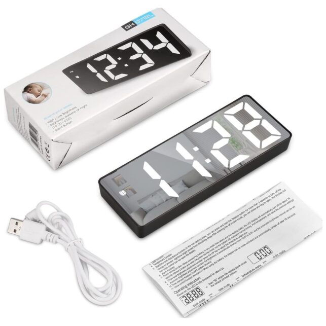 Relógio Digital USB Espelhado LED Mesa, Despertador e Temperatura, Cores Branco, Verde, Vermelho - Imagem 4