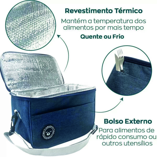 Bolsa Térmica Lancheira Pequena 3L Marmita Fitness | Academia | Passeios | Trabalho - Imagem 3