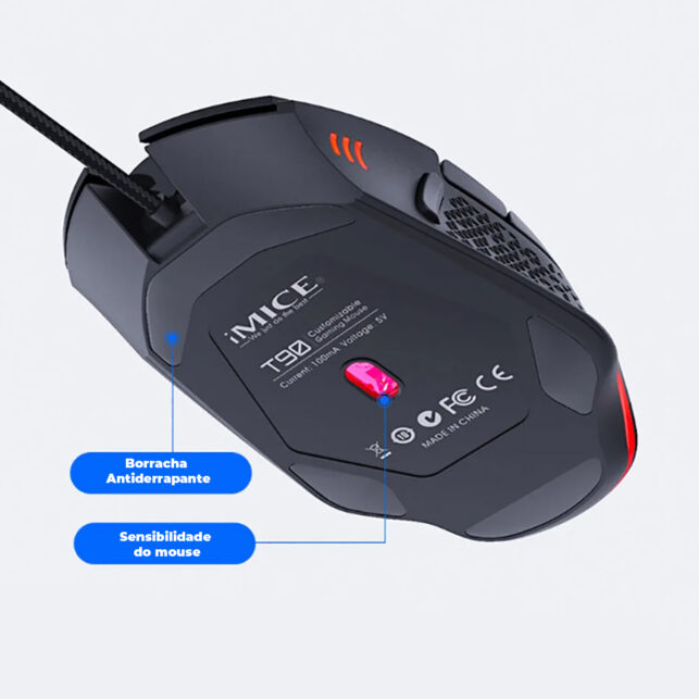 mouse_0000_Borracha Antiderrapante Mouse Gamer USB de Alta Precisão com Peso Interno, LED RGB, Botões Programáveis, 8000 DPI e Cabo de Malha - Imagem 3