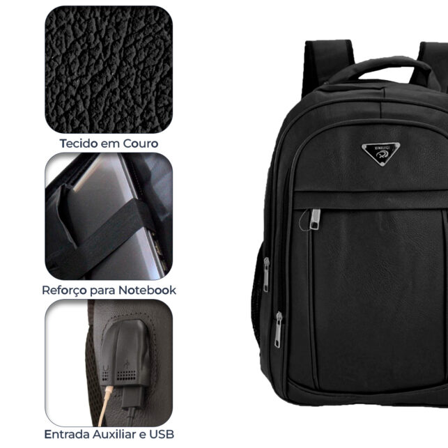 Mochila Masculina Reforçada em Couro Impermeável para Viagem, Trabalho e Escola, Disponível em Preto e Marrom - Imagem 5