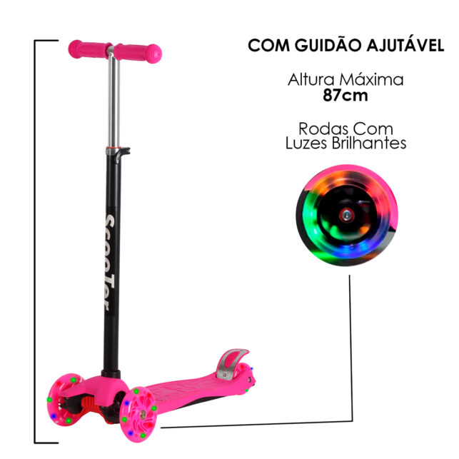 Patinete 3 Rodas Infantil LED Ajustável 70kg Menino Menina Cores - Imagem 6