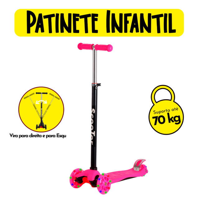 Patinete 3 Rodas Infantil LED Ajustável 70kg Menino Menina Cores - Imagem 7