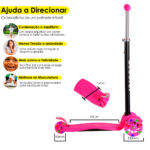 Patinete 3 Rodas Infantil LED Ajustável 70kg Menino Menina Cores - Imagem 5