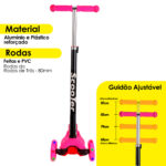 Patinete 3 Rodas Infantil LED Ajustável 70kg Menino Menina Cores - Imagem 8